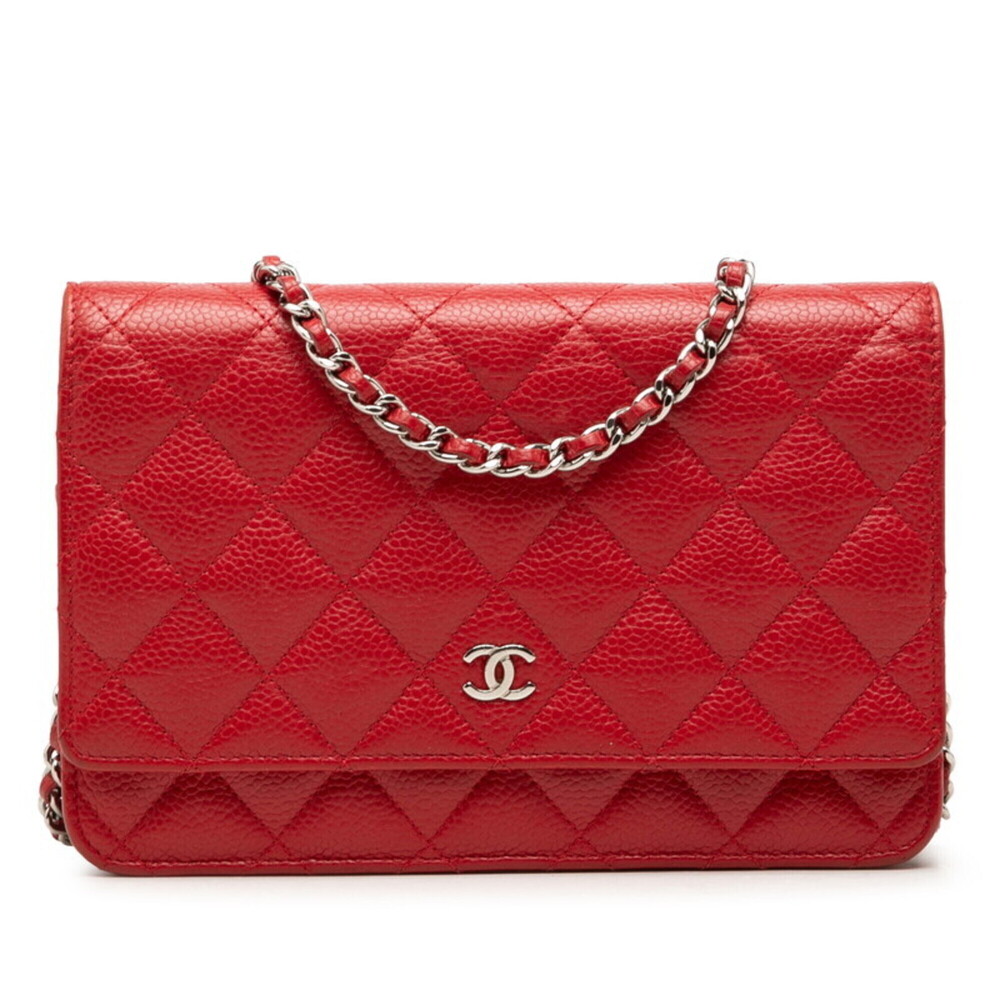 Chanel Matelassé Coco Mark Chain Shoulder Bag, Crossbody, Red Caviar Leather,...